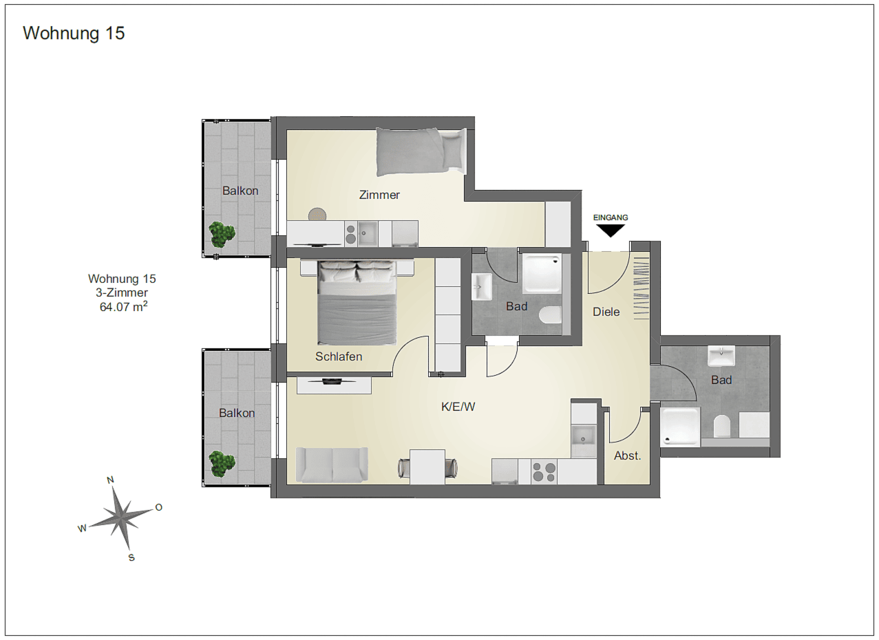 schöne 3 Zimmer Neubauwohnung zu Vermieten, 78056 Villingen-Schwenningen