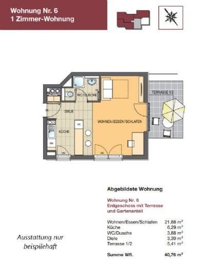 1-Zimmer (41m²) Erdgeschoss mit Terrasse und Gartenmitbenutzung. EBK (neuwertig), 90451 Nürnberg (Eibach Hafen Maiach Reichelsdorf Röthenbach bei Schweinau)