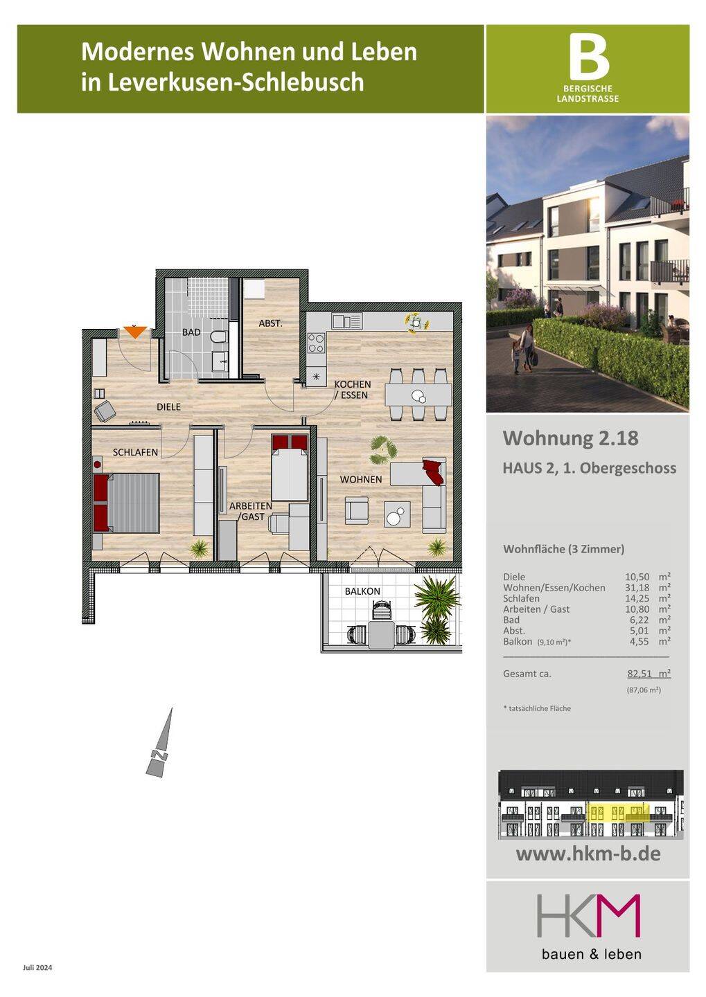geschickt geschnittene 3-Zimmer-Wohnung mit Sonnenbalkon, 51375 Leverkusen (Schlebusch)