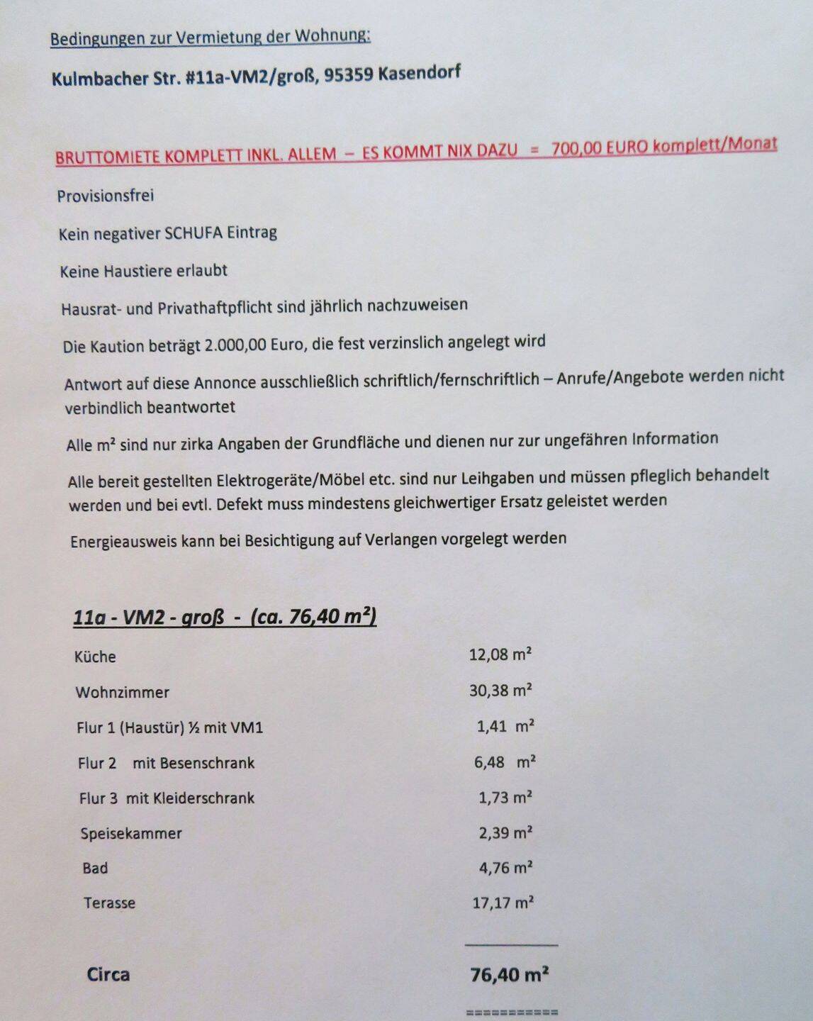 KASENDORF Lkr. Kulmbach VOLL möblierte Wohnung 1 Pers BRUTTO 700€, 95359 Kasendorf
