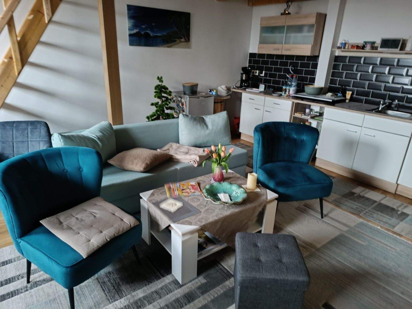 1 Zi, 58qm in Postfläche Luckau möbliert gr.Balkon 1 1/2  Zi m.Galerie (zweite Ebene), Kü, Bad,ab ca.01.08.26 , modernes wohnen, 760,- warm, 15926 Heideblick