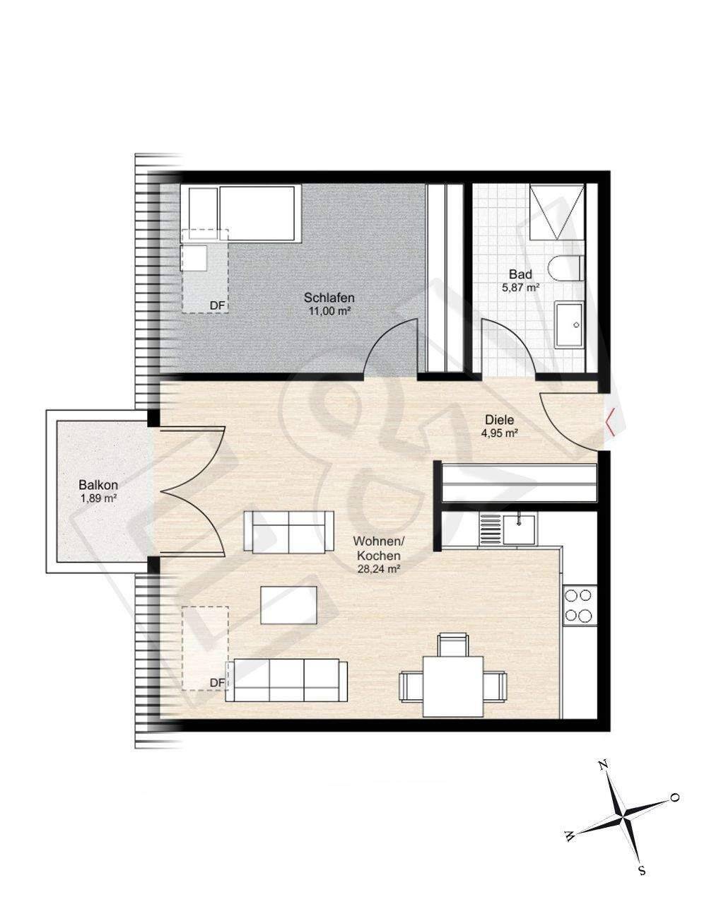 KfW55 Erstbezug 2 Zimmer Wohnung mit Balkon und Tiefgarage DG, 50374 Erftstadt