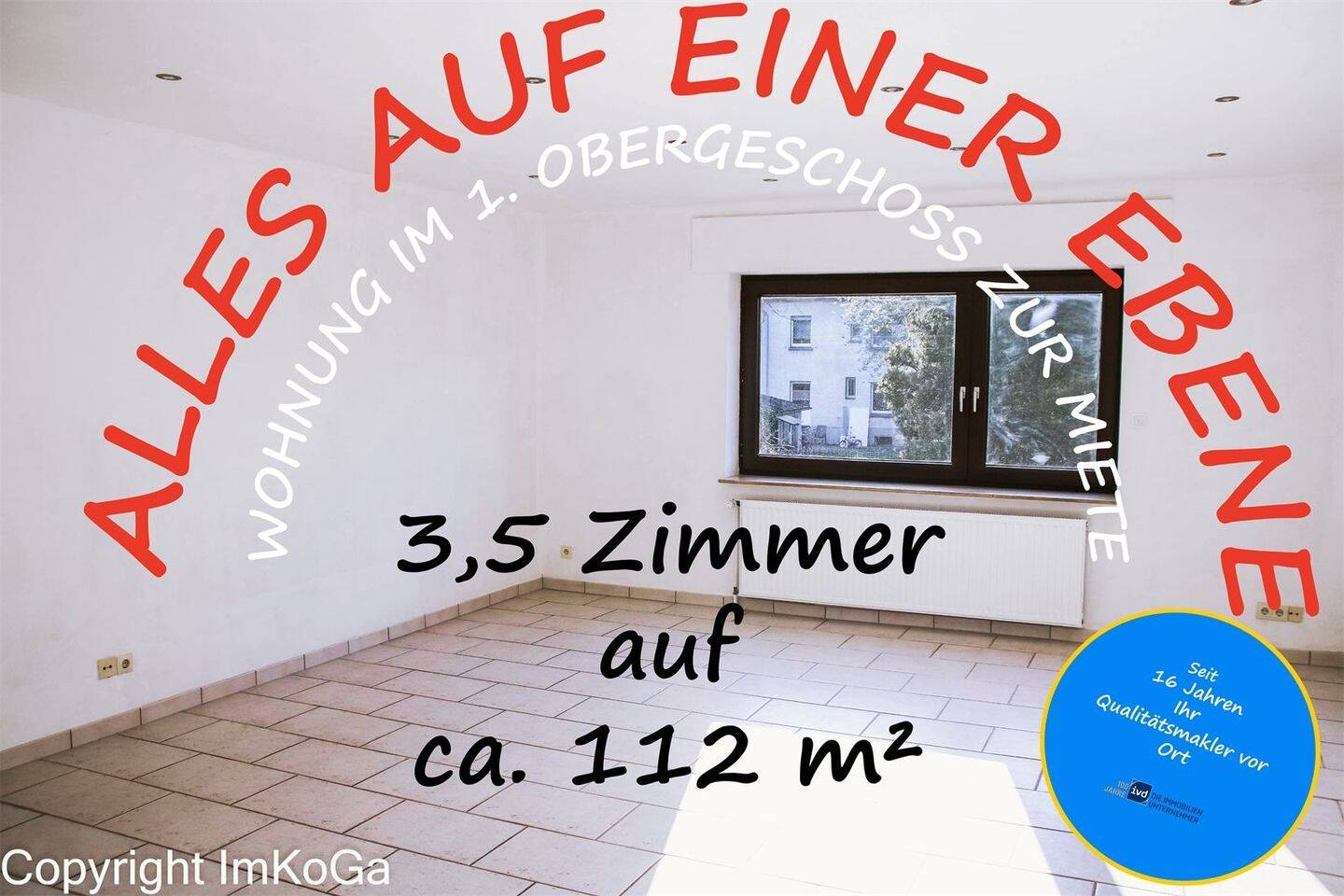 Diese Wohnung lässt Herzen höher schlagen – große Balkonterrasse,Tageslichtbad, 3 Zimmer ca.112m², 45770 Marl