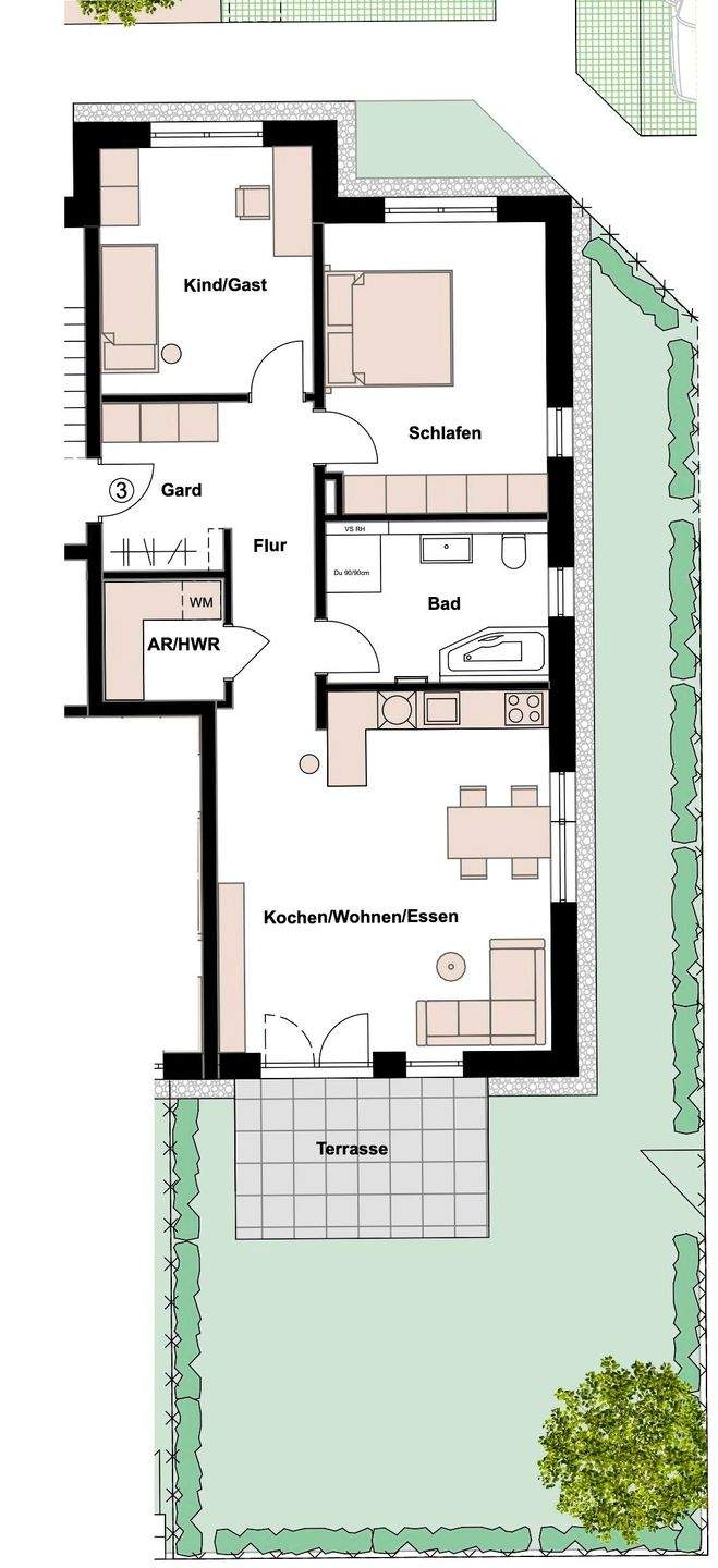 Mit Terrasse und eigenem Garten: 3-Zi.-Wohnung, gute Lage in FÜ-Poppenreuth, nahe IKEA, mit Top-Ausstattung und Anschluss für E-Auto, 90765 Fürth