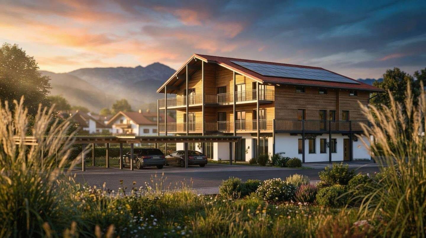 KfW55 Investment: Smartes 1-Zimmer-Appartement in Bergen mit großem Balkon, unverbaubarem Bergblick, PV-Anlage & Aufzug, 83346 Bergen