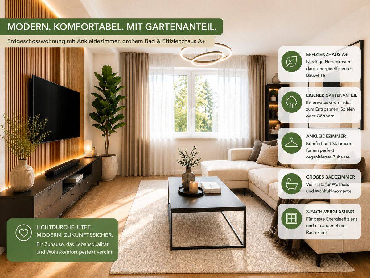 Energieeffiziente Erdgeschosswohnung (A+) mit Gartenanteil, Ankleidezimmer und großem Badezimmer, 30419 Hannover
