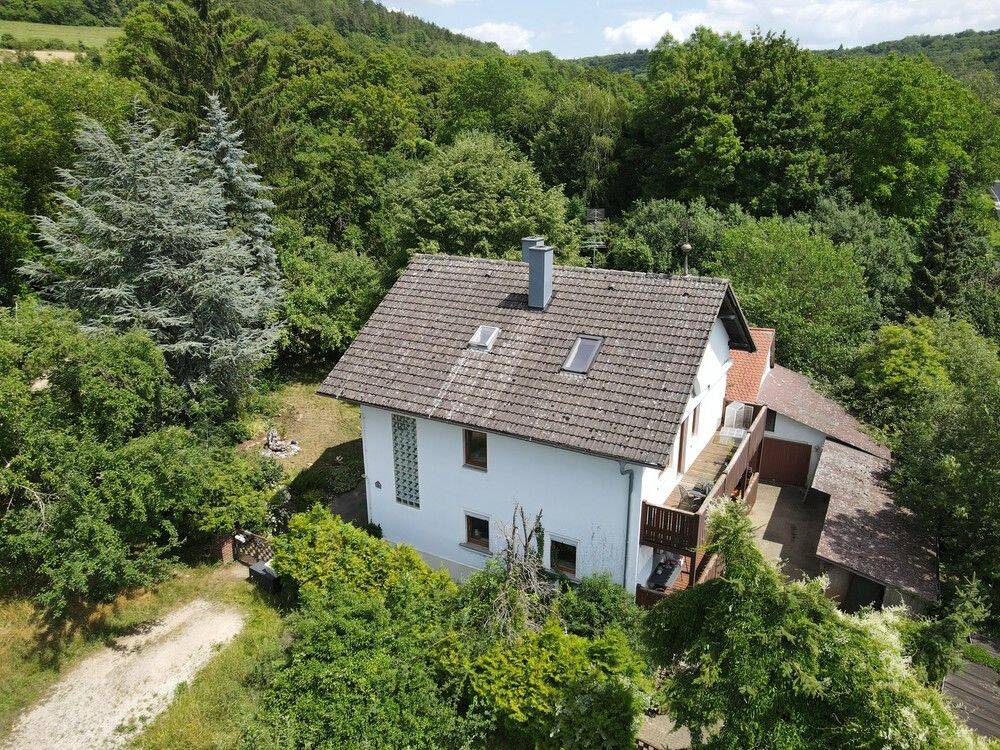 NATUR PUR – Zweifamilienhaus mit Nebengebäude, Garage und sehr großem Garten mit Schwimmteich, 91781 Weißenburg i. Bay.