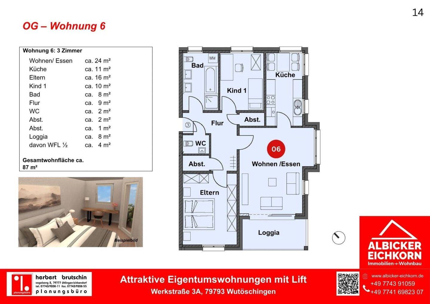 3 Zi. OG mit Loggia ca. 87 m² – Wohnung 6 – Werkstraße 3a, 79793 Wutöschingen – Neubau, 79793 Wutöschingen