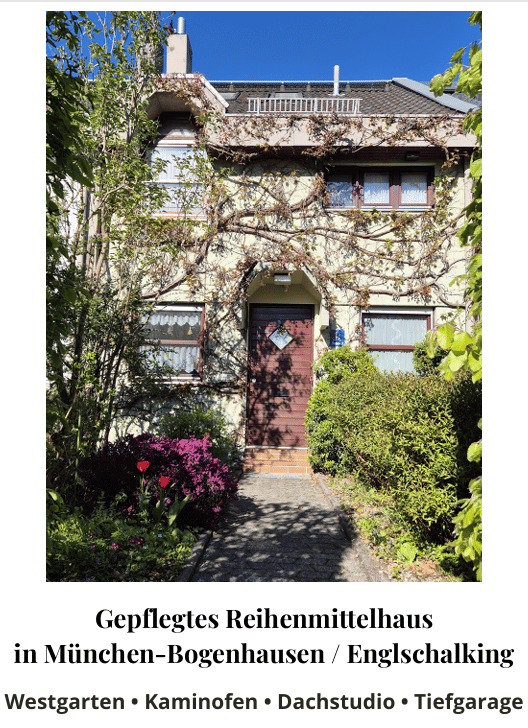 Gepflegtes Reihenmittelhaus in München-Bogenhausen / Englschalking – Westgarten • Kaminofen • Dachstudio • Tiefgarage