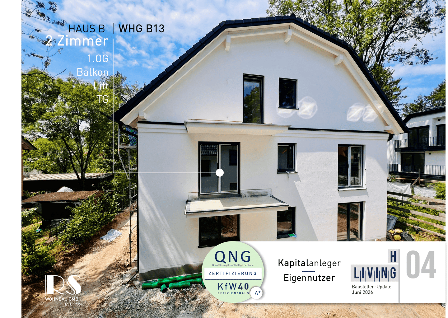 NEUBAU-2-Zimmer-OG-Wohnung mit Balkon in stadtnaher und zugleich ruhiger Lage, 81825 München (Berg am Laim Trudering-Riem)
