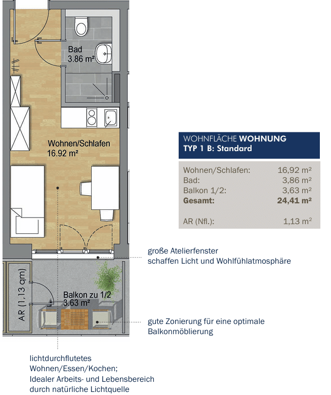 Erstbezug Studentenapartment mit Balkon direkt an der Universität Regensburg, 93053 Regensburg (Galgenberg Kasernenviertel Kumpfmühl-Ziegetsdorf-Neuprüll Oberisling-Graß)