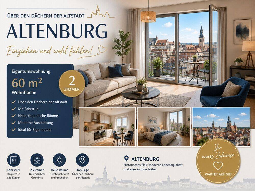Zweiraumwohnung mit Lift über den Dächern von Altenburg – Einziehen und Wohlfühlen!, 4600 Altenburg