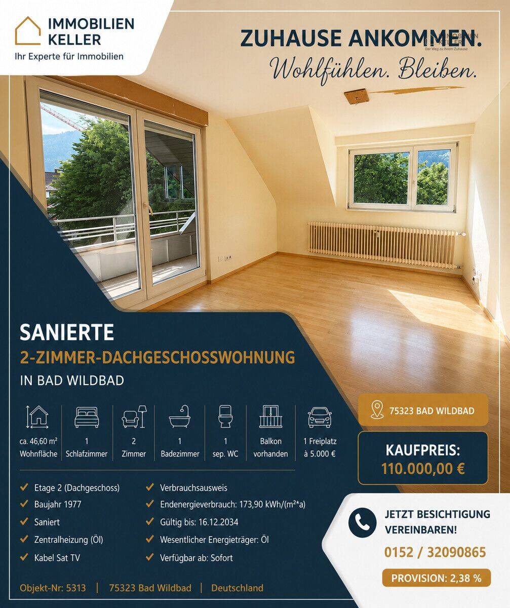 2-Zimmer Dachwohnung mit Balkon, 75323 Bad Wildbad