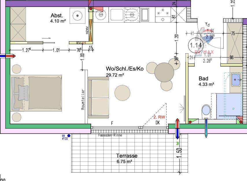 NEUBAU (Whg.Nr. 1.14) 1,5-Zimmer-Wohnung im OG mit Carport, der für E-Mobilität vorgerüstet ist, 74564 Satteldorf