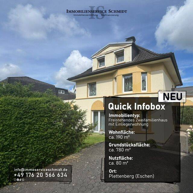 Freistehendes Zweifamilienhaus mit Einliegerwohnung auf einem geräumigen und schönen Grundstück in guter Lage der Stadt Plettenberg, 58840 Plettenberg