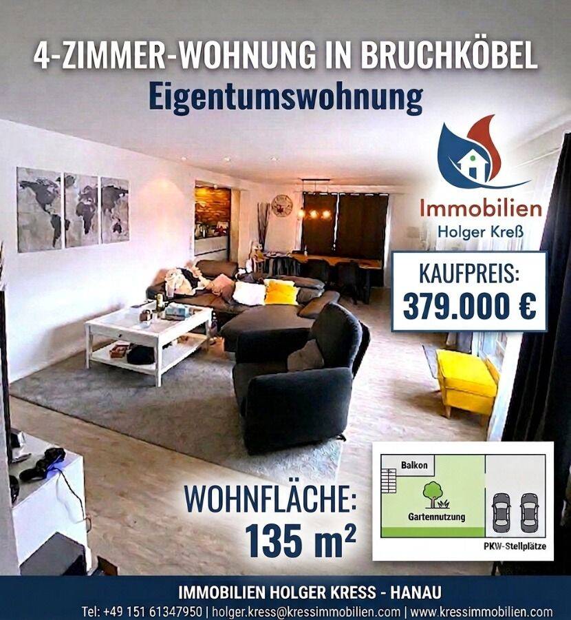 Sanierte 4-Zi.-OG Wohnung mit zwei Balkonen, zwei PKW Stellplätzen und Garten, 63486 Bruchköbel