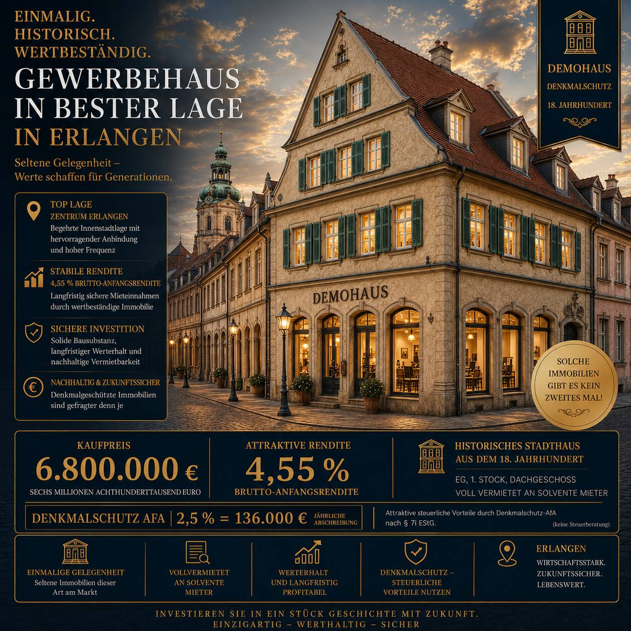 Gewerbehaus in Bester 1A Top-renoviertes Innenstadtlage mit langfristigen gewerblichen Mietverträgen, Wärmepumpensysteme, Renovierung über 1.5 Mio, 91054 Erlangen (Burgberg Erlangen-Nord Erlangen-Ost Innenstadt Sieglitzhof)