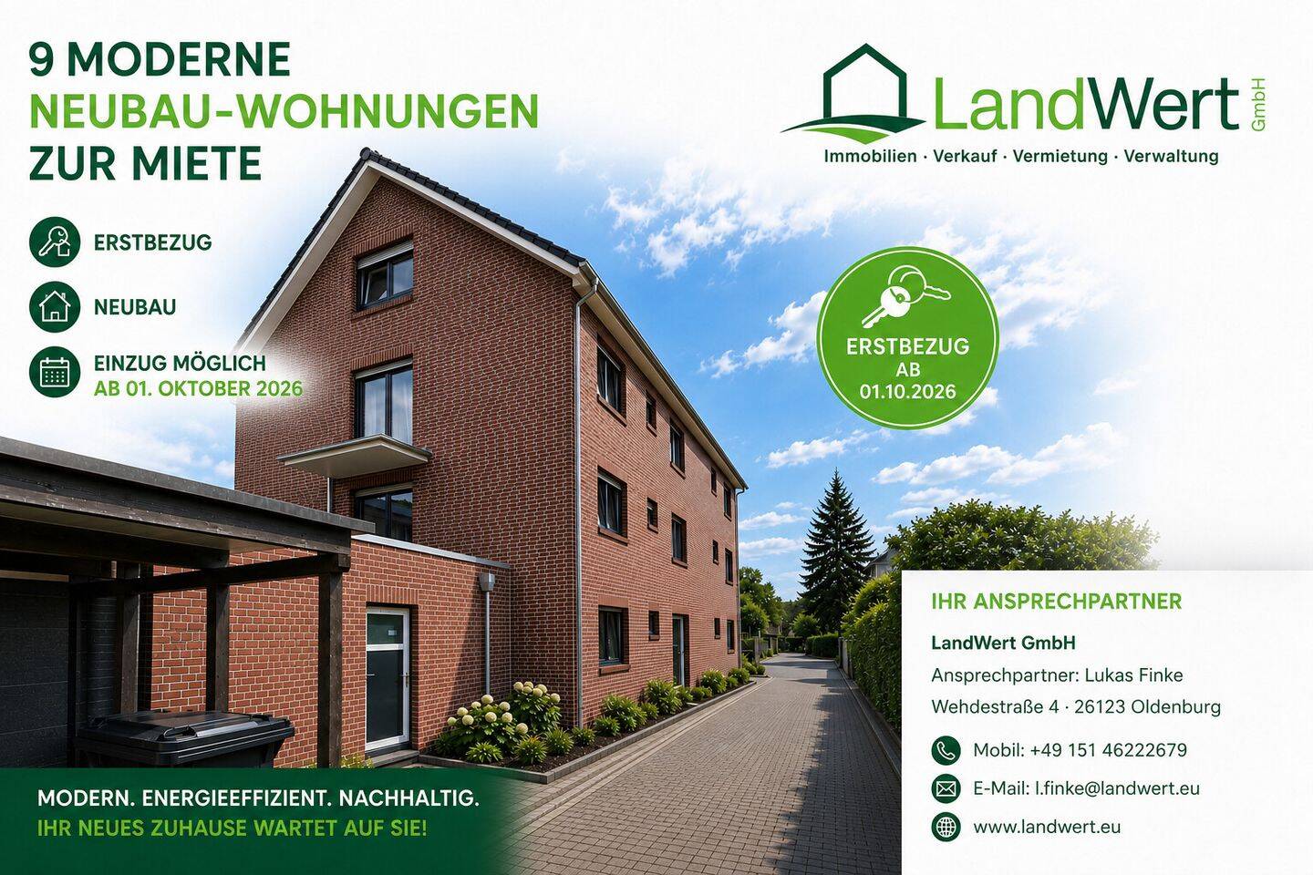 Erstbezug im nachhaltigen Neubau, modernes Wohnen in Oldenburg – Wohnung Nr. 8, 26133 Oldenburg (Oldb) (Kreyenbrück)