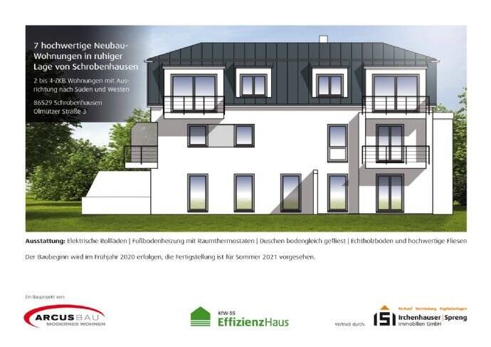 2-ZKB Obergeschoss-Wohnung mit Süd-Balkon, elektrischen Rollläden, Fußbodenheizung und bodengleicher Dusche in ruhiger Lage von Schrobenhausen!, 86529 Schrobenhausen