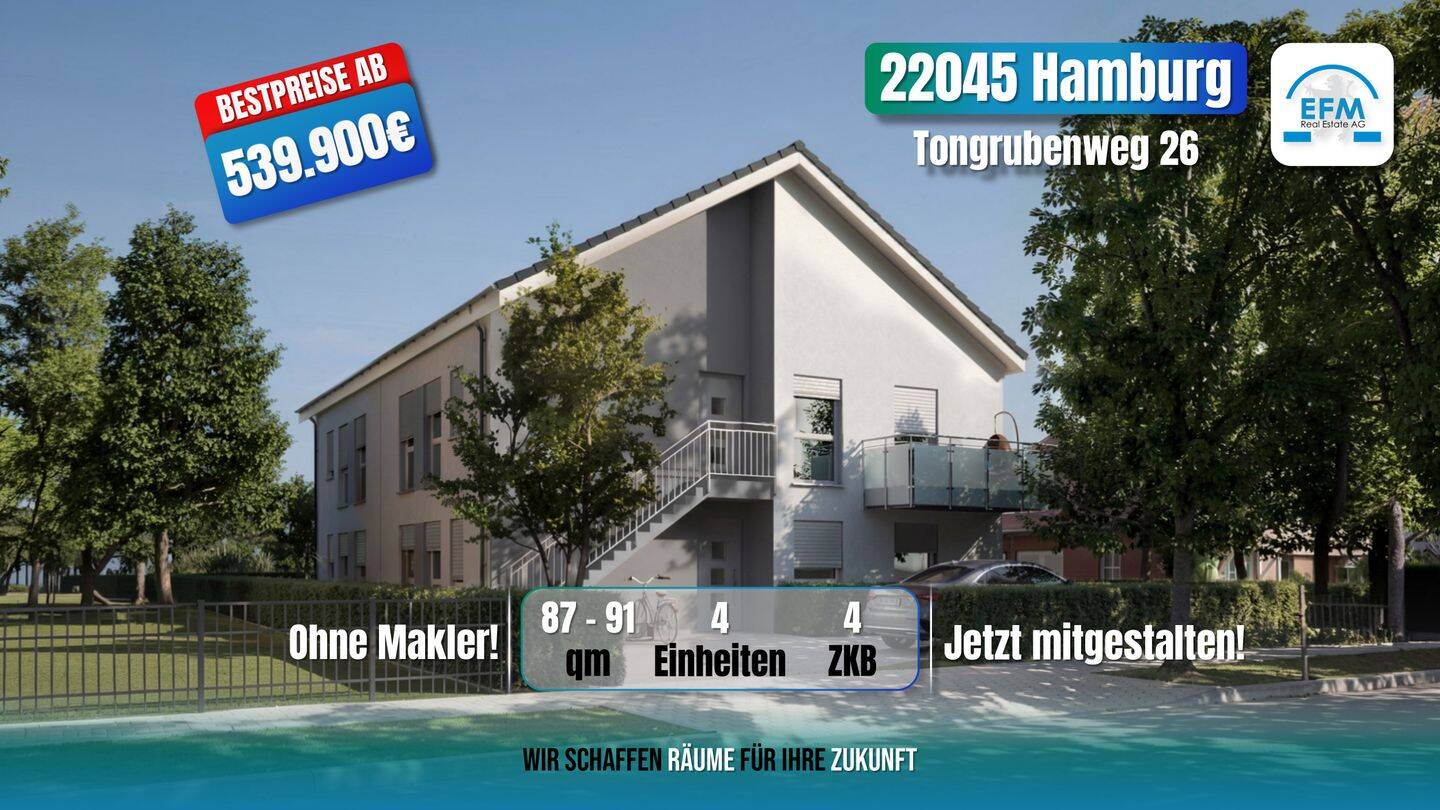 ++BESTPREIS! MIET-/ENERGIESPAREND++ 4 ZKB Neubau mit Garten am Ostender Teich, 22045 Hamburg (Wandsbek Jenfeld Tonndorf)