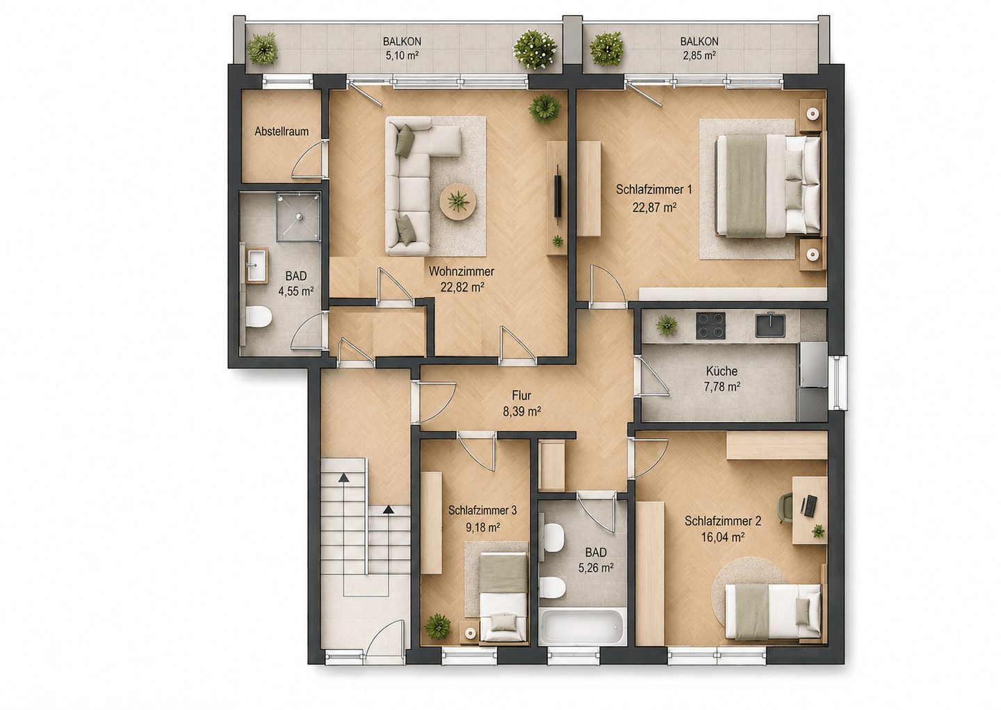 Großzügige, umfassend modernisierte 4-Zimmer-Wohnung mit 2 Balkon, 31787 Hameln