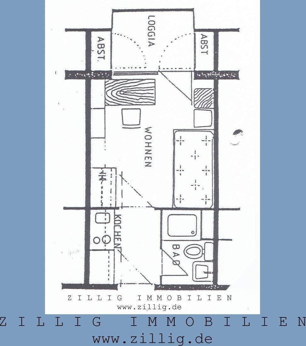 1-Zimmer-Appartement mit Loggia – Nähe Universität / FH Regensburg – ZILLIG IMMOBILIEN, 93053 Regensburg (Galgenberg Kasernenviertel Kumpfmühl-Ziegetsdorf-Neuprüll Oberisling-Graß)