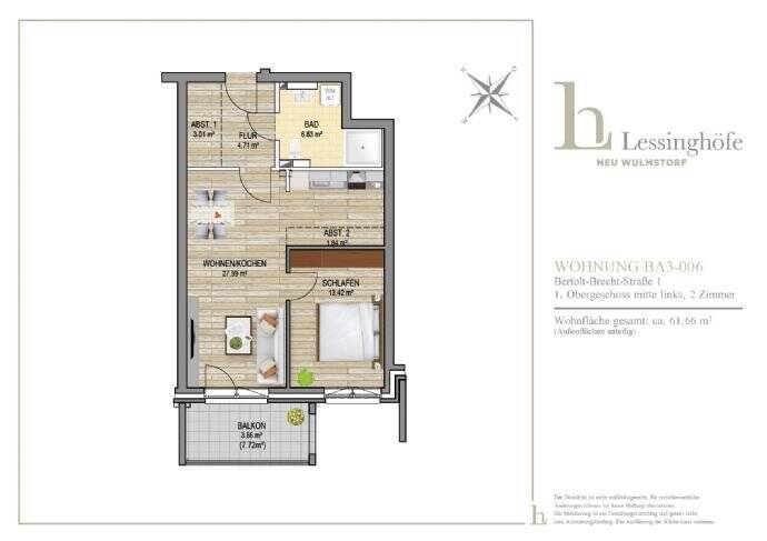 LESSINGHÖFE! 2-Zimmer mit Balkon, 21629 Neu Wulmstorf