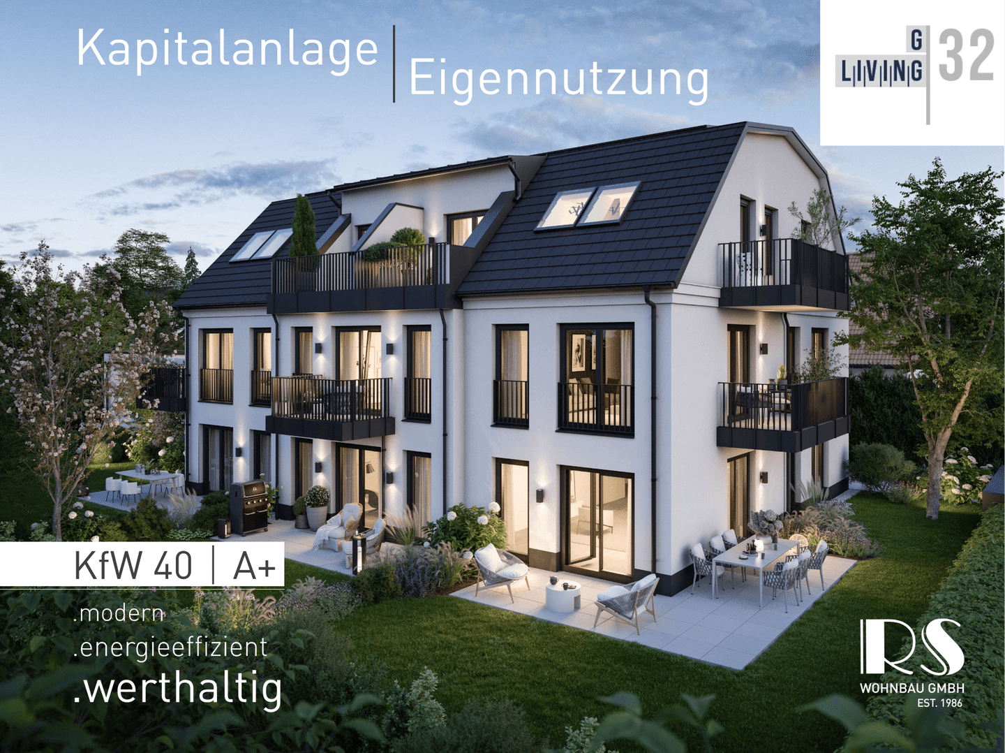 NEUBAU-2-Zimmerwohnung inkl. in Wohnraumqualität ausgebautem Souterrain (mit 2. Tageslicht-Bad) un Gartenanteil, 80935 München (Feldmoching-Hasenbergl Milbertshofen-Am Hart)