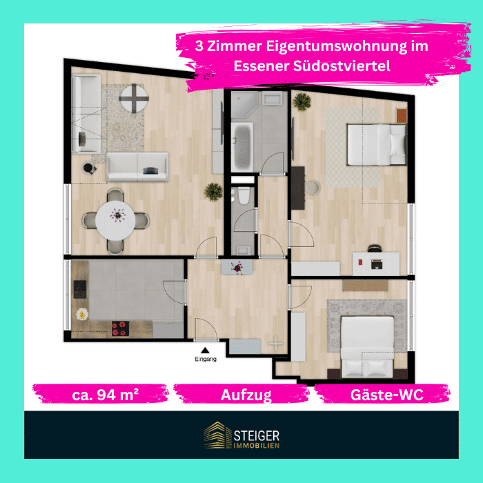 Essen Zentrum freie 3 Zimmer DG-Eigentumswohnung, 45139 Essen (Frillendorf Huttrop Ostviertel Südostviertel)