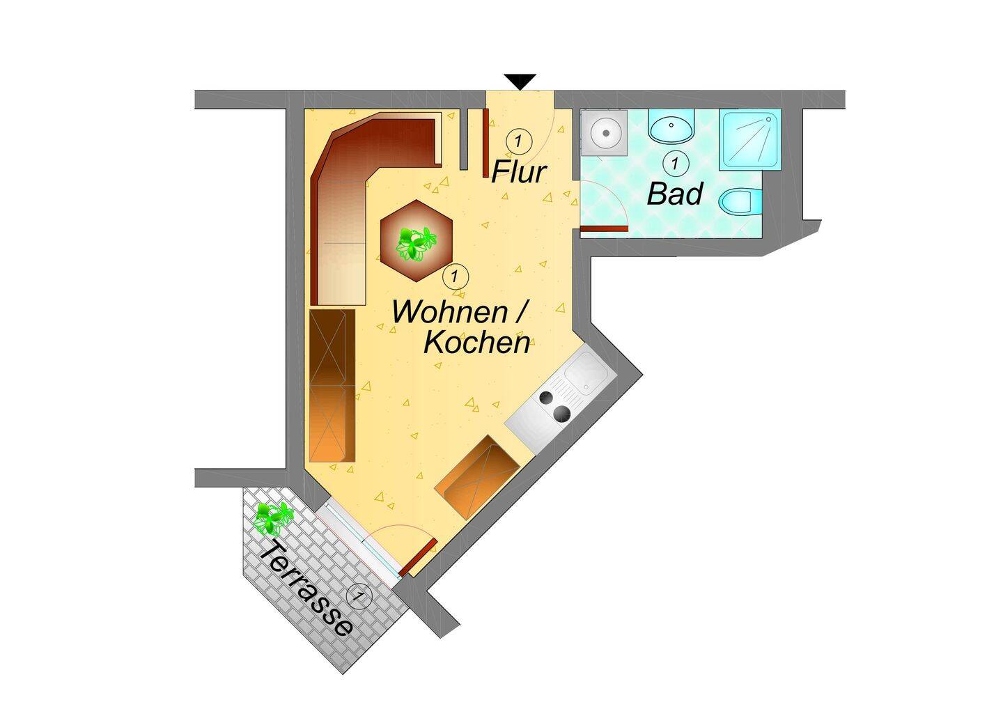1 Raum -Studenten Appartment mit Terrasse-, 9125 Chemnitz (Altchemnitz Bernsdorf Erfenschlag Harthau Reichenhain)