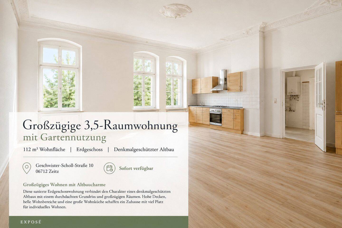 3,5 Raumwohnung 112 qm, saniert mit Gartennutzung im Erdgeschoss, 6712 Zeitz