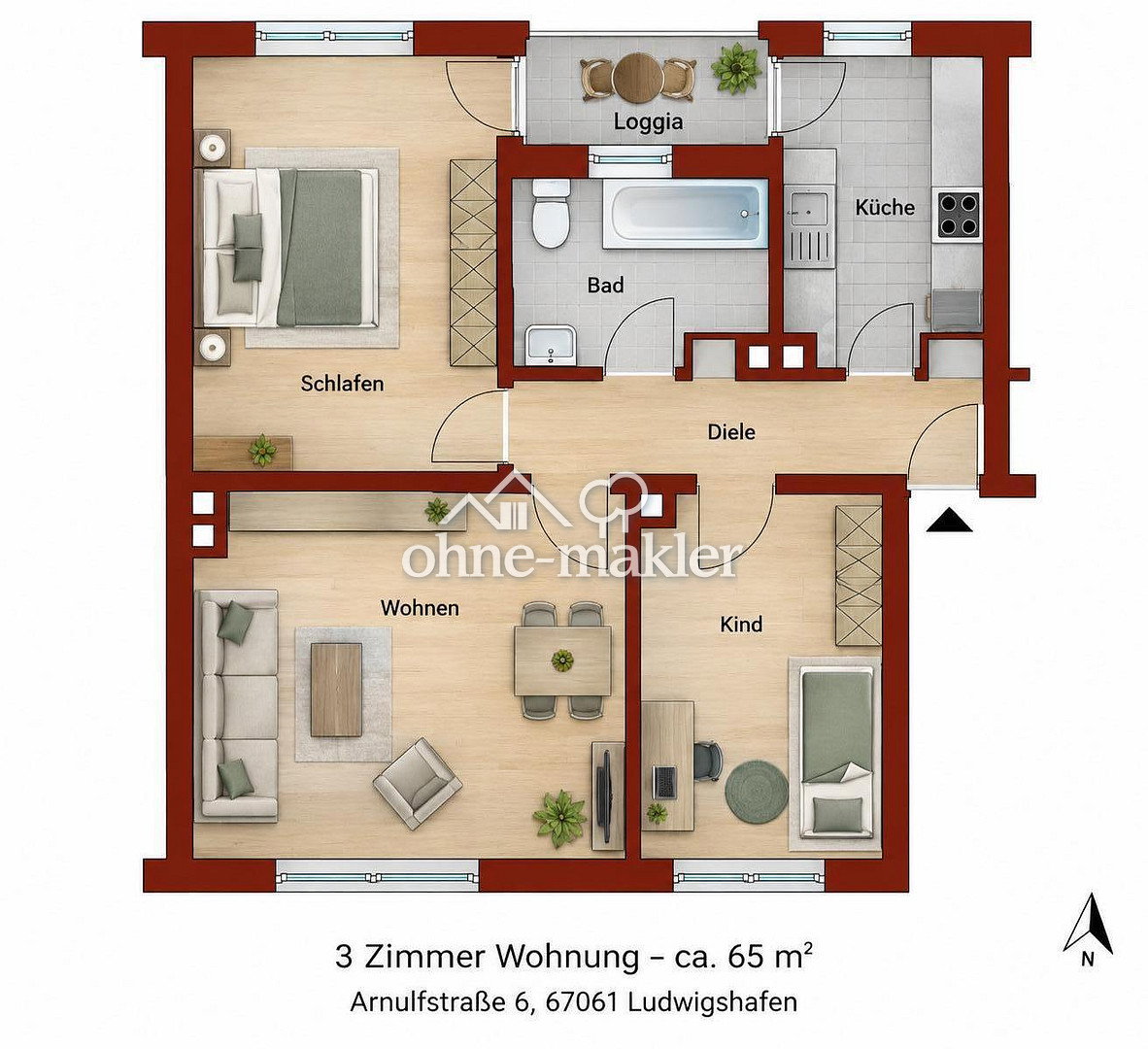 Ruhige Lage, Loggia & provisionsfrei, 67061 Ludwigshafen am Rhein (Mitte Süd)