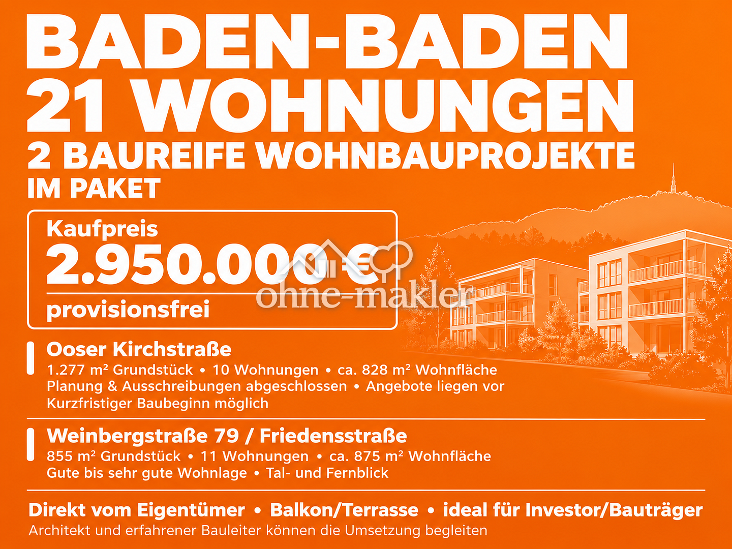 Investition in Baden-Baden 21 Wohnungen zur Entwicklung, 76530 Baden-Baden (Ebersteinburg Innenstadt Lichtental Varnhalt Weststadt)