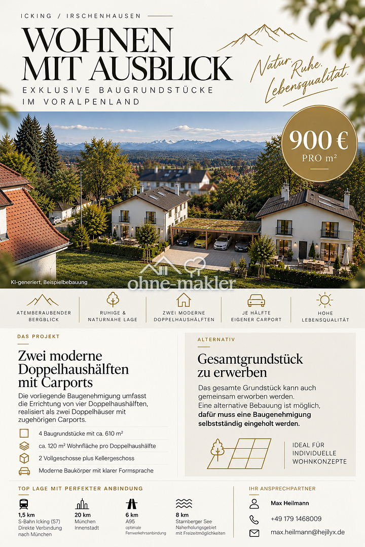 Icking Traumgrundstück mit Bergblick & Genehmigung, 82057 Icking