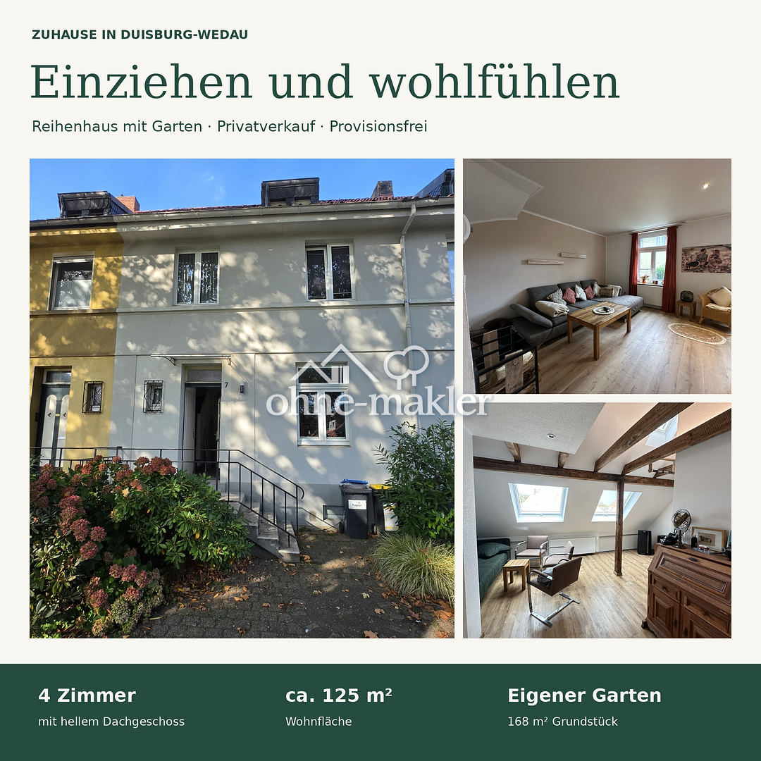 Charmantes Reihenhaus mit Garten in Wedau, 47279 Duisburg