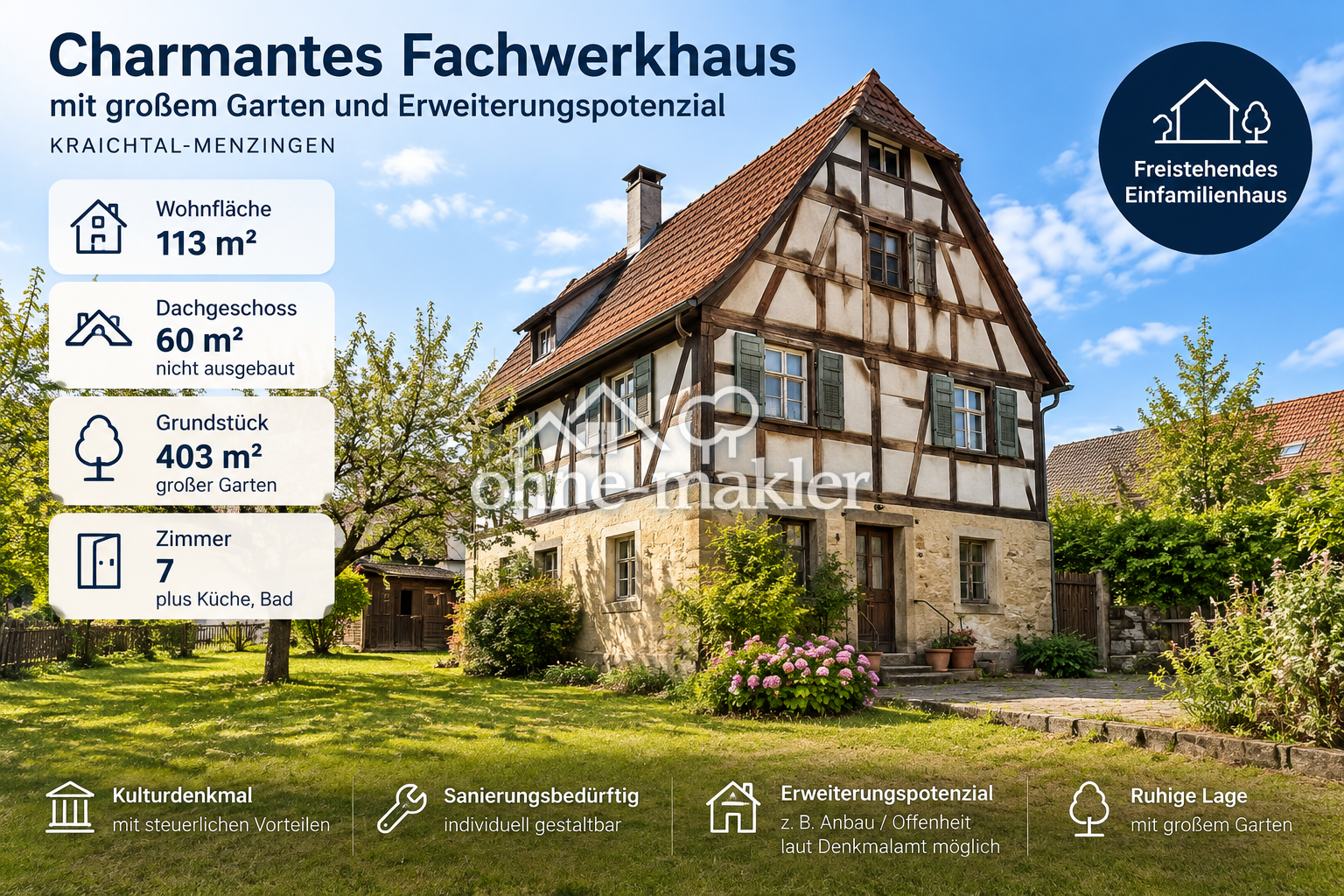 Charmantes Fachwerkhaus mit Potenzial in Menzingen, 76703 Kraichtal