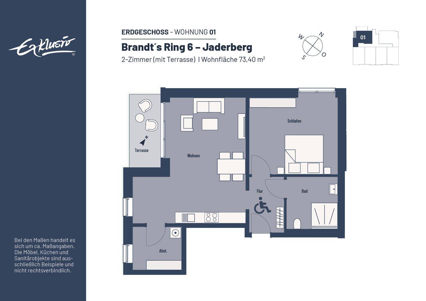WBS erforderlich | Rollstuhlger. 2-Zi.-Whg. . Anfrage über: https://brandtsring.exklusiv-wohnbau.de, 26349 Jade