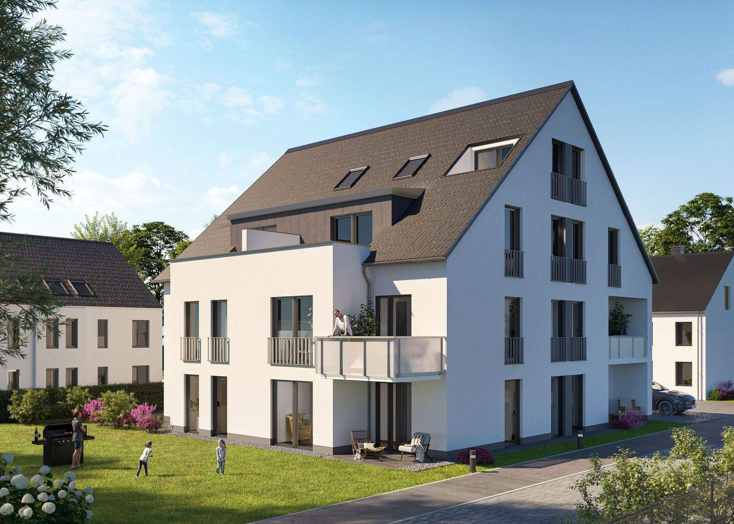 Familienwohnen = Neubau-Eigentumswohnung im EG mit Südwest-Terrasse und Garten