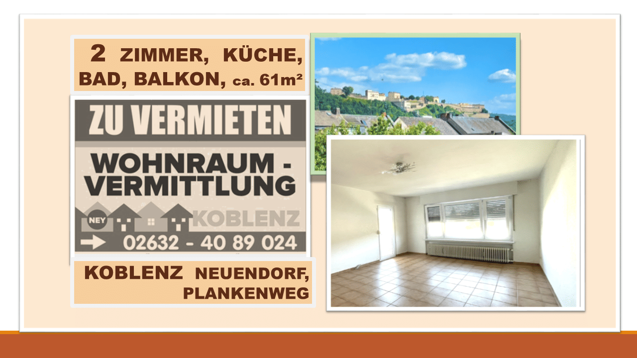 2 Zimmer, Küche Bad mit Wanne, Balkon, 1.OG, 56070 Koblenz