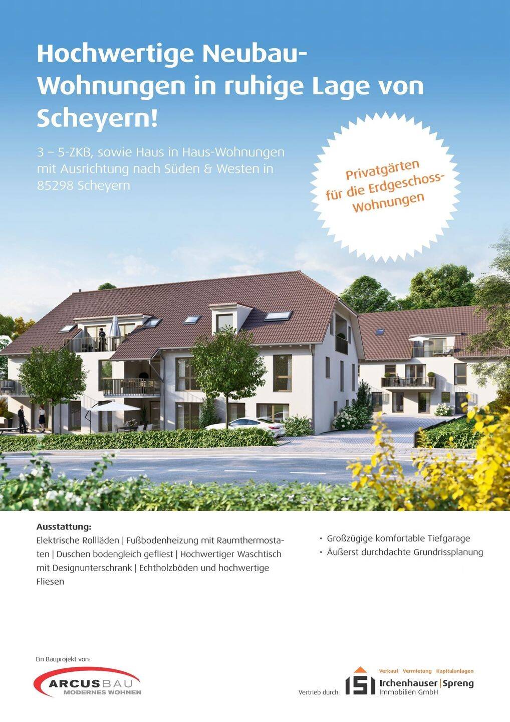 Scheyern! Hochwertige 4-ZKB mit Terrasse und Privatgarten, FBH, elektr. Rollläden, Videospr., TG!, 85298 Scheyern