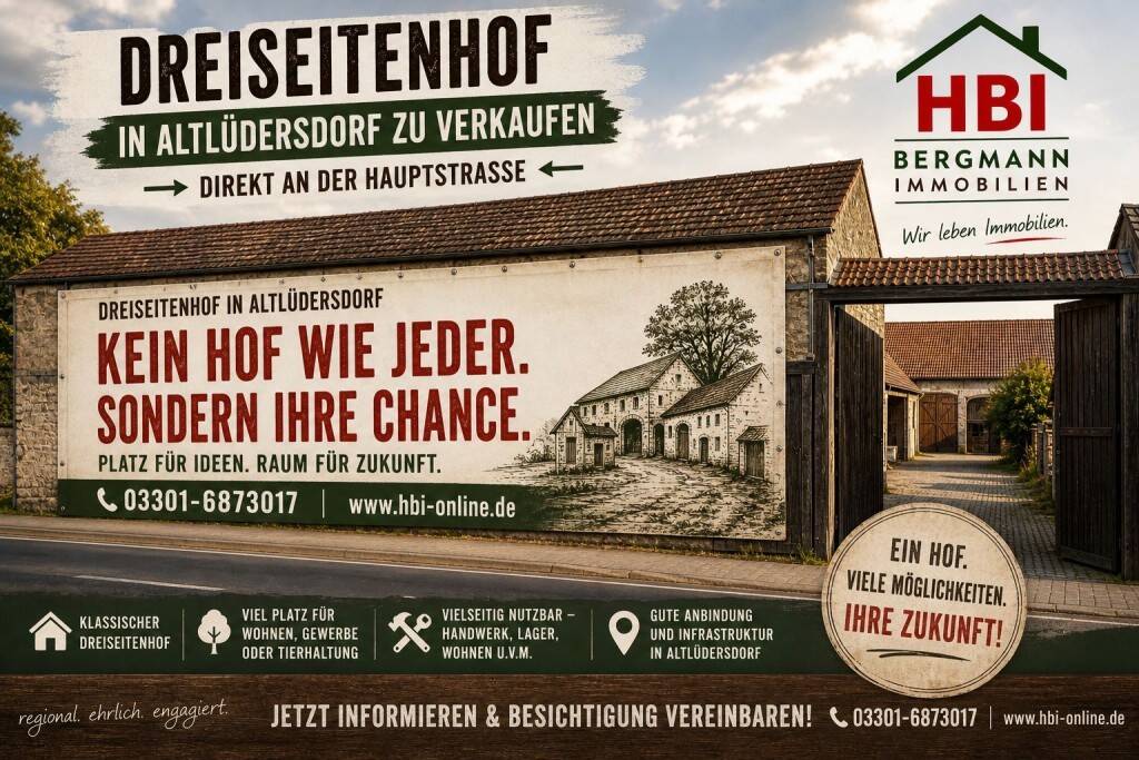Charmanter Dreiseitenhof in Altlüdersdorf: Freistehendes Einfamilienhaus mit historischer Scheune, 16775 Gransee