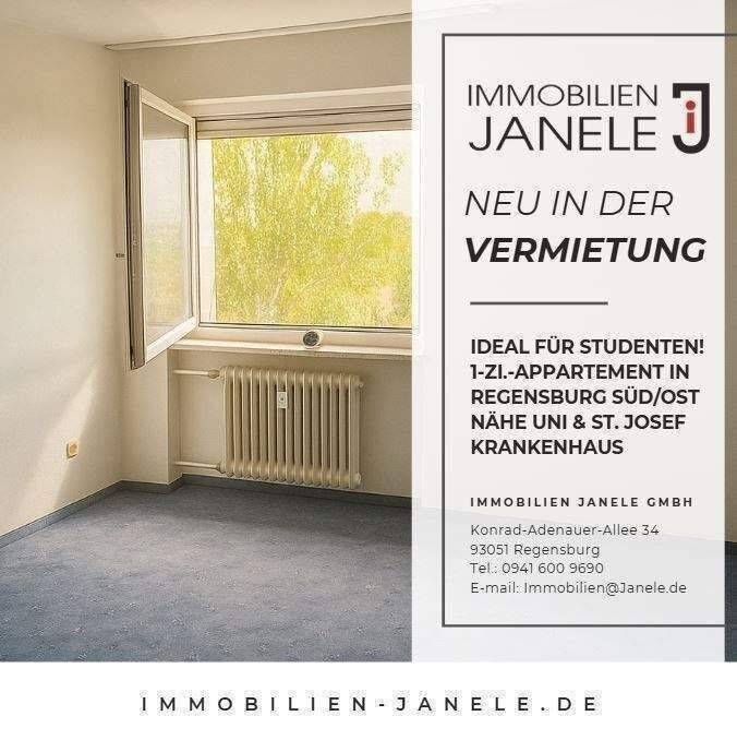 Uni Nähe! Helles 1-Zi.-Appartement in Regensburg mit Bushaltestelle vorm Haus mit herrlichen Stadtblick, 93053 Regensburg (Galgenberg Kasernenviertel Kumpfmühl-Ziegetsdorf-Neuprüll Oberisling-Graß)