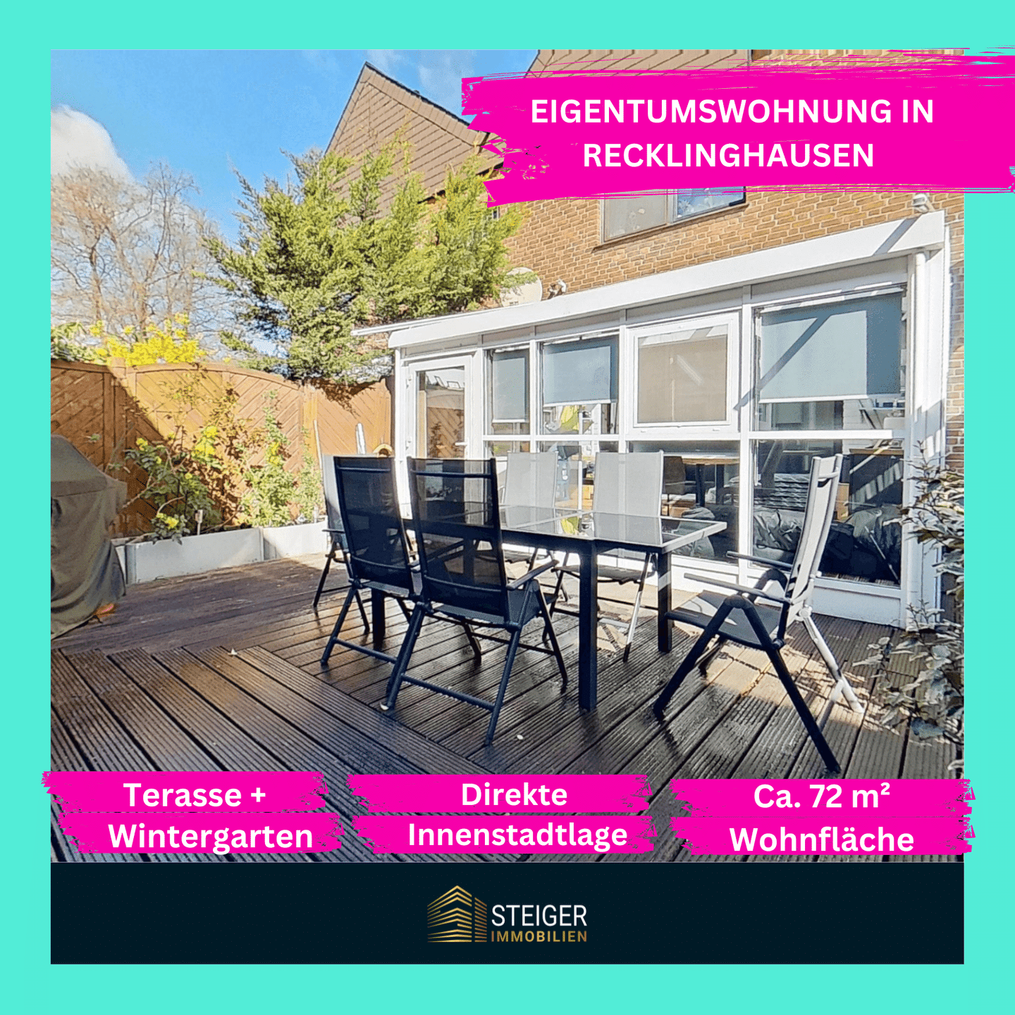 Direkt an der Engelsburg! 2 Zimmer ETW mit Terasse, Wintergarten und Tiefgaragenstellplatz, 45657 Recklinghausen