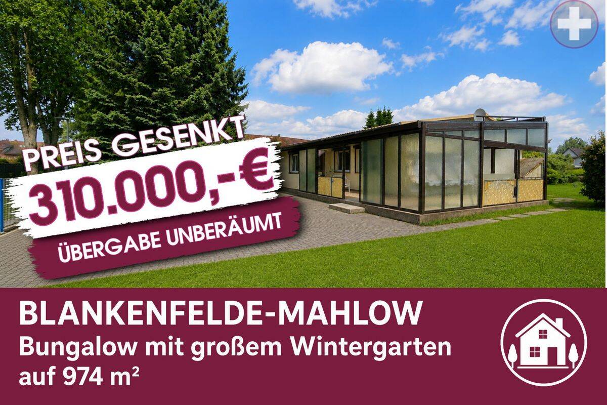 Preis gesenkt! Blankenfelde-Mahlow – Bungalow mit großem Wintergarten auf 974m² | Übergabe unberäumt, 15827 Blankenfelde-Mahlow