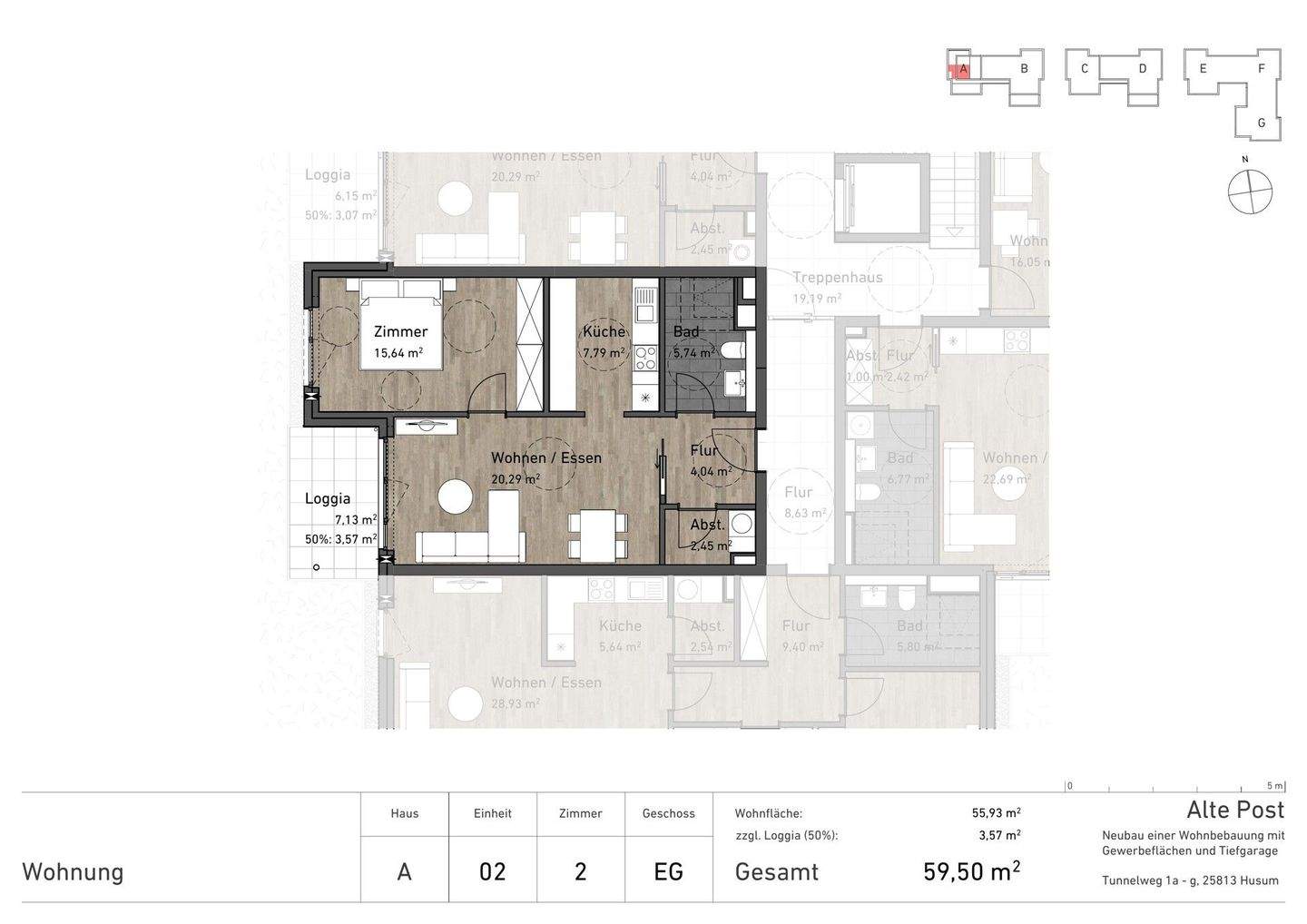 Gehobene 2-Zimmer-Neubauwohnung im KfW-55-Standard mit Loggia, Aufzug und Tiefgarage im Quartier Alte Post, 25813 Husum