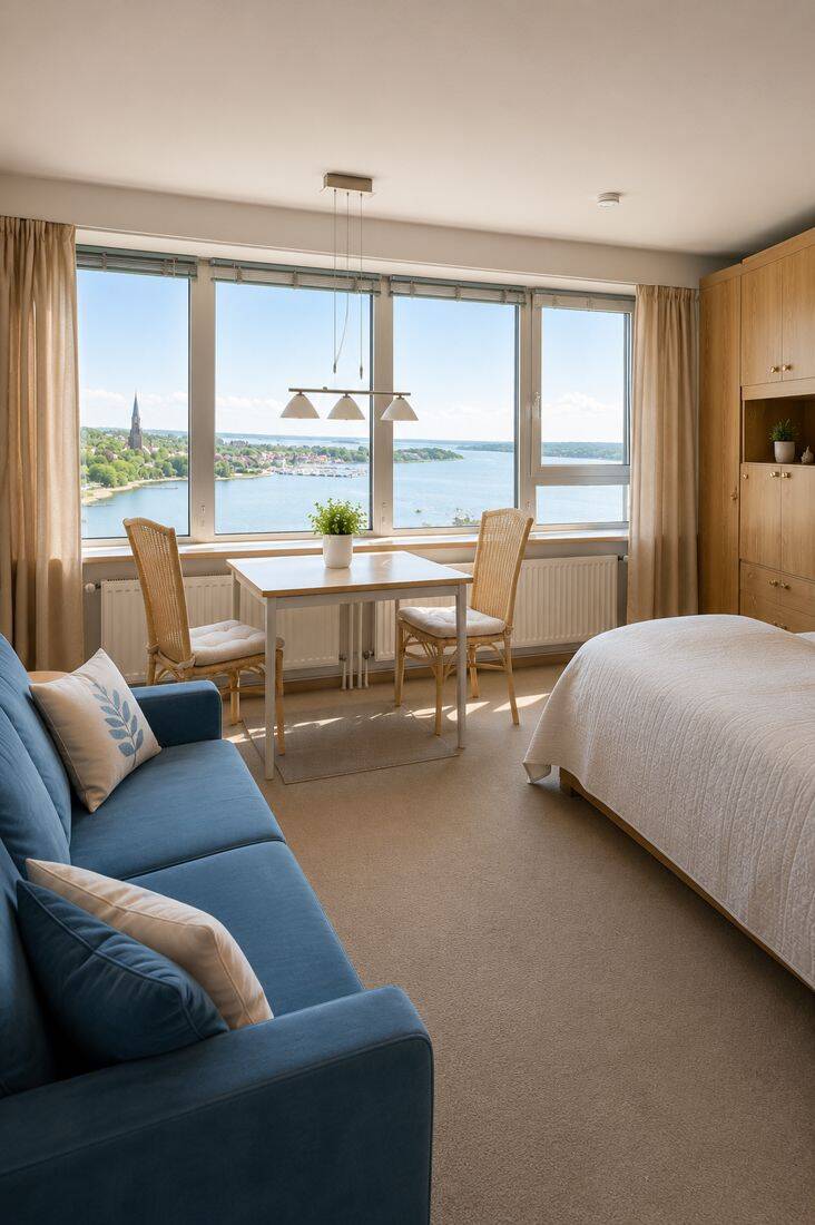 Wikingturm: Einmal in den 23., bitte!  30m2, 1 Zimmer Wohnung mit traumhafter Aussicht!, 24837 Schuby