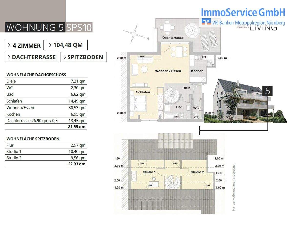 Letzte Einheit: 4-Zimmer-Maisonette-ETW inkl. Studio mit Süd-West-Dachterrasse in KFW 40 Standard!, 90451 Nürnberg (Eibach Hafen Maiach Reichelsdorf Röthenbach bei Schweinau)