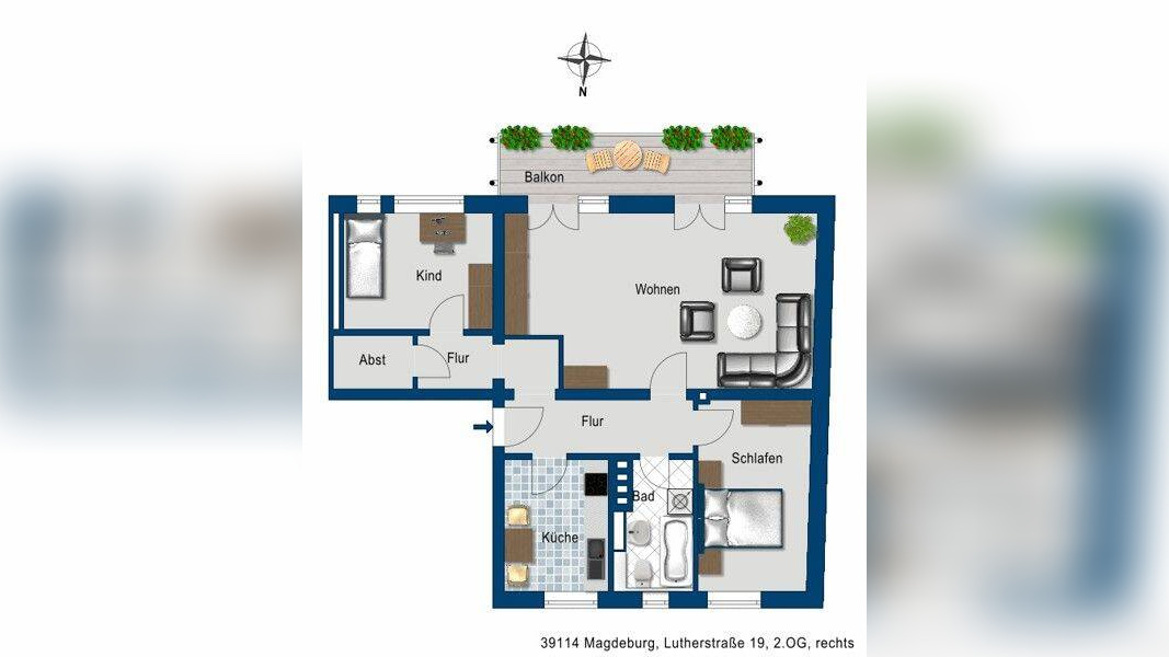 Alles was man braucht: ca 30 m2 Wohnzimmer+ ca 8,5 m2 großem Balkon! – Magdeburg – Vorschaubild 3