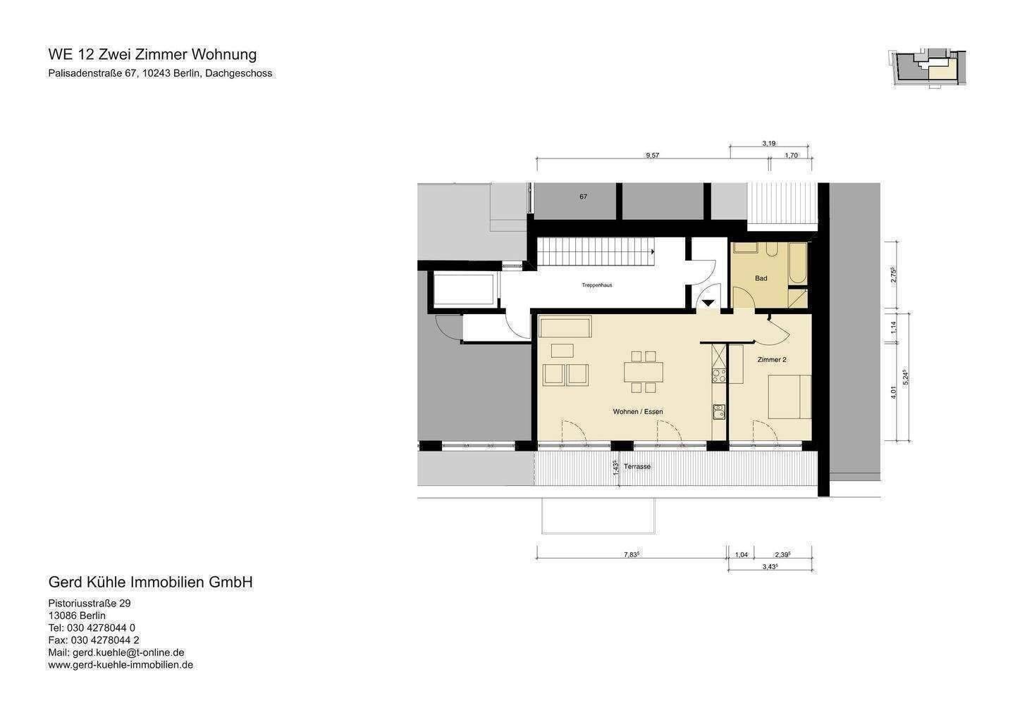 Sa/So Besichtigungen – 0172-3261193 / Dachgeschoß zum Sofortbezug / Lift / Terrasse / sehr hohe Räume / – 10119 Berlin – Vorschaubild 2