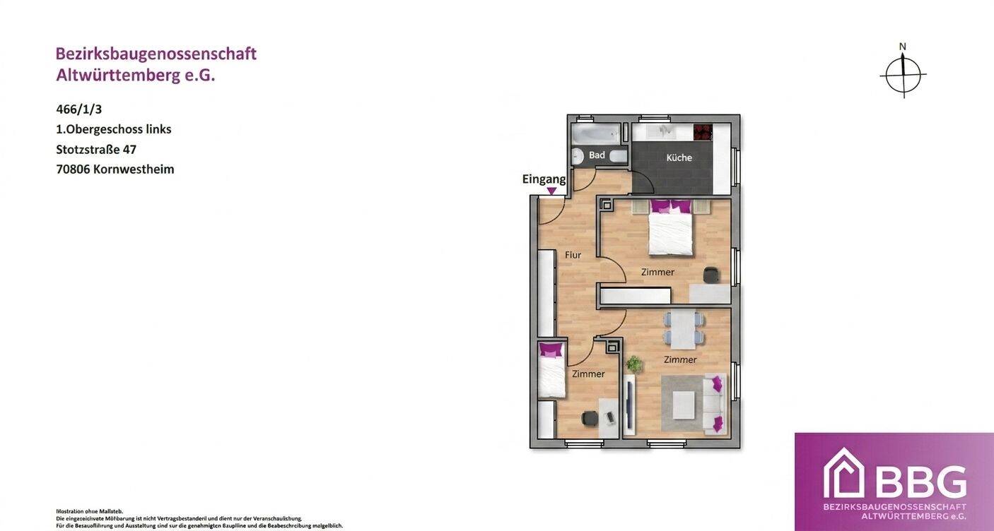 Schöne 3-Zimmer Wohnung in Kornwestheim zu vermieten! – 70806 Kornwestheim – Vorschaubild 2